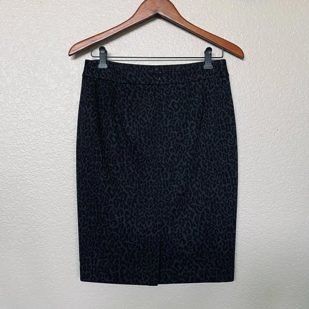 Ann Taylor LOFT Black Leopard Cheetah Pencil Skirt 2